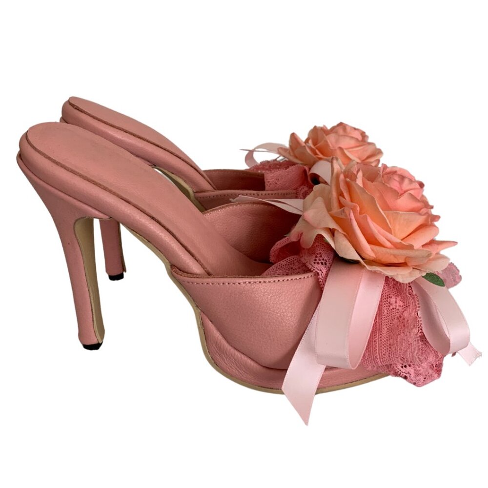 Pink Floral Lace High Heel Sandals – Romantic & Feminine - Picture 6 of 12